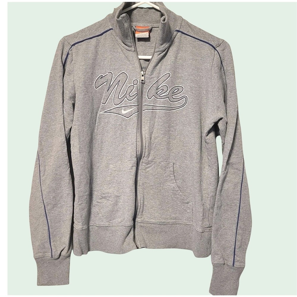 Nike Athletic Dept Track Jacket Gray Full Zip Embroidered Script Large